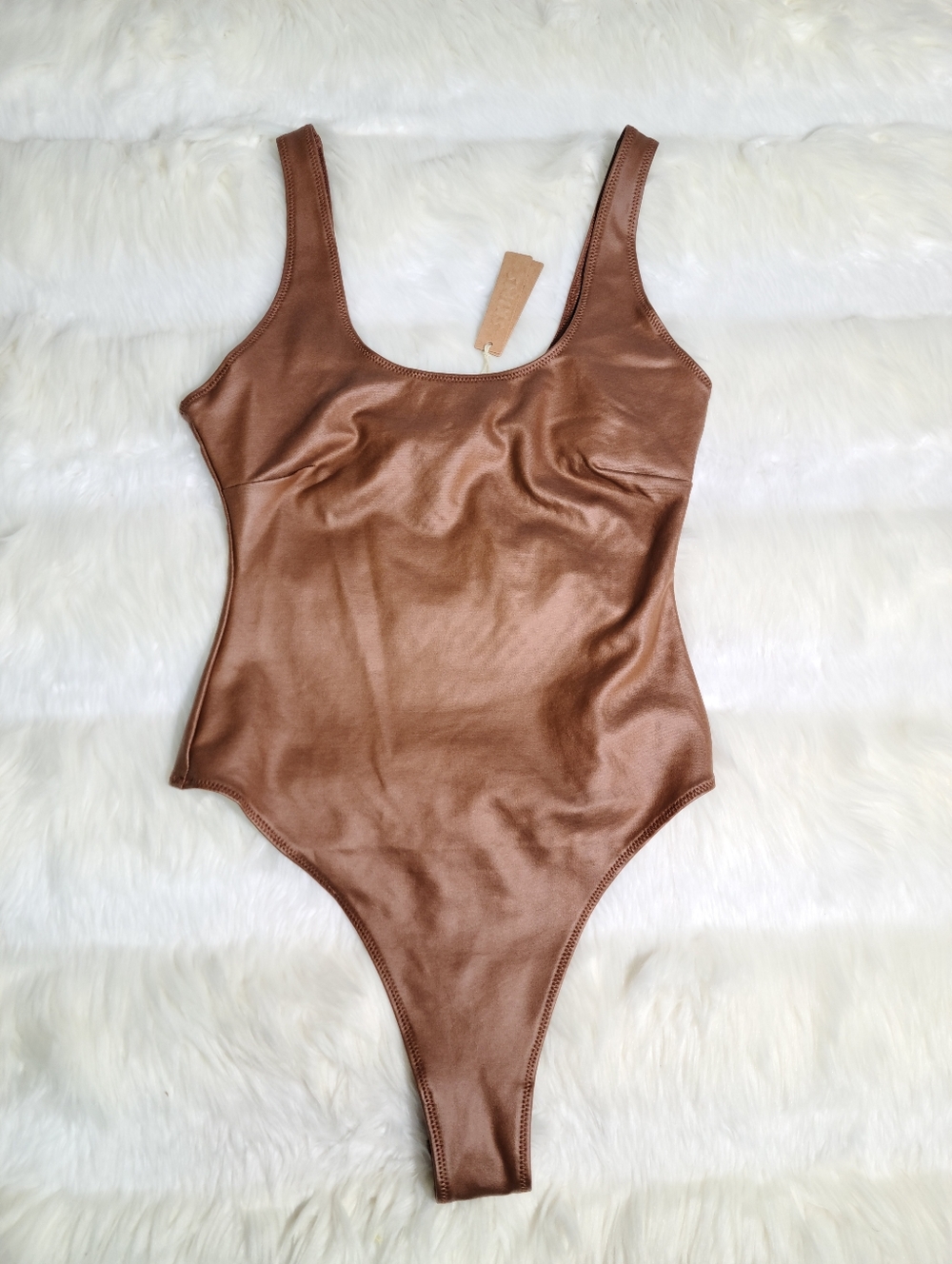 SKIMS Faux Leather Thong Bodysuit Copper Women XXS NEW
